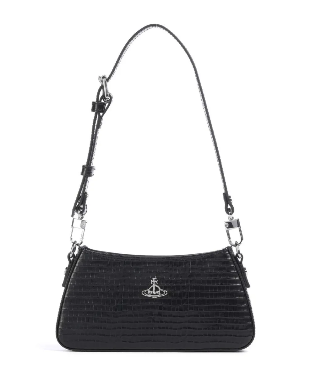 Tasha Embossed Croc Mini Schultertasche geprägtes Kalbsleder schwarz