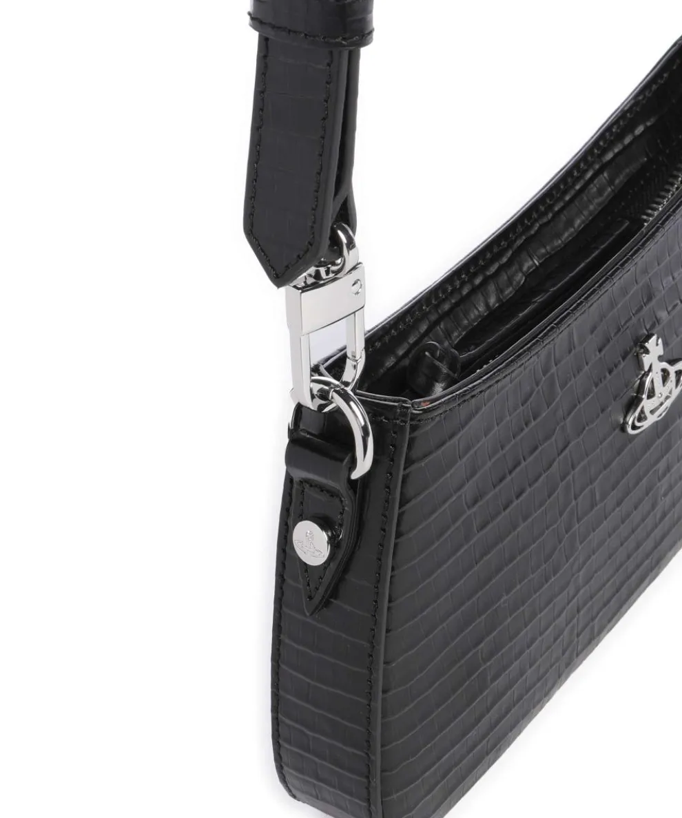 Tasha Embossed Croc Mini Schultertasche geprägtes Kalbsleder schwarz