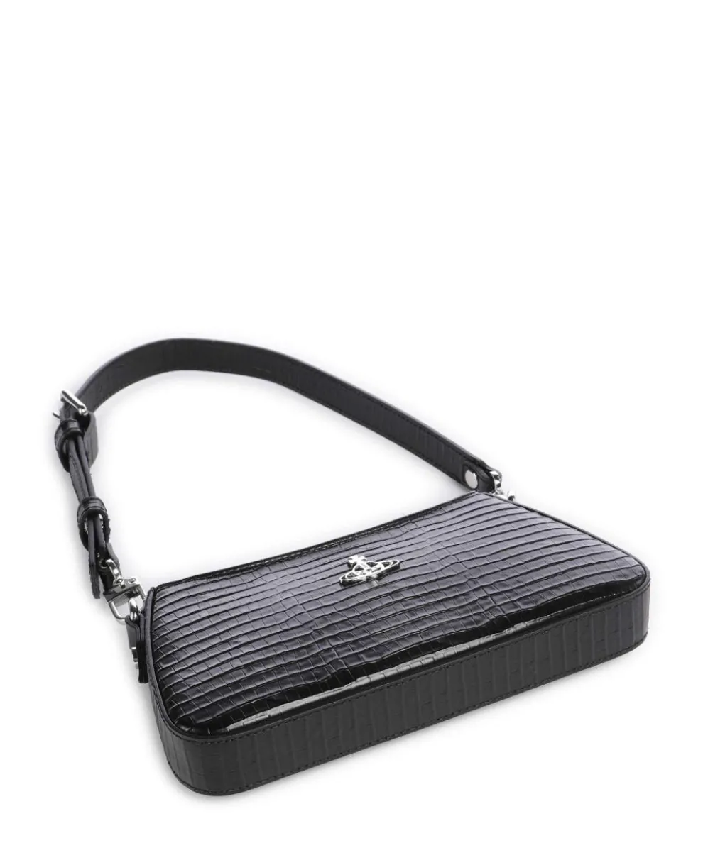 Tasha Embossed Croc Mini Schultertasche geprägtes Kalbsleder schwarz