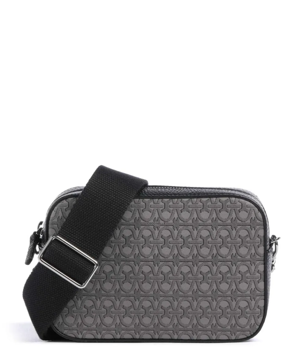 Tebe Monogram Umhängetasche genarbtes Leder, Baumwolle grau/schwarz