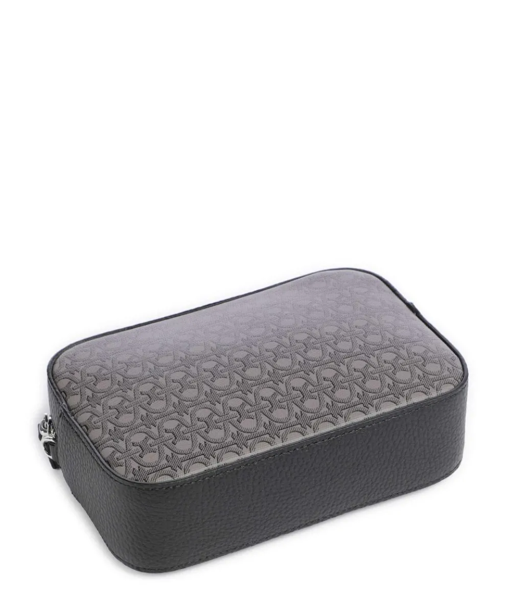 Tebe Monogram Umhängetasche genarbtes Leder, Baumwolle grau/schwarz