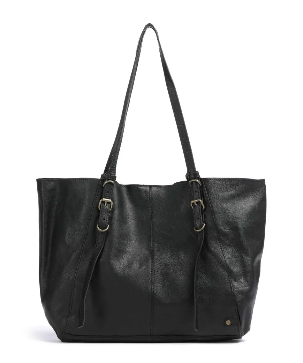True Trend Schultertasche genarbtes Rindsleder schwarz