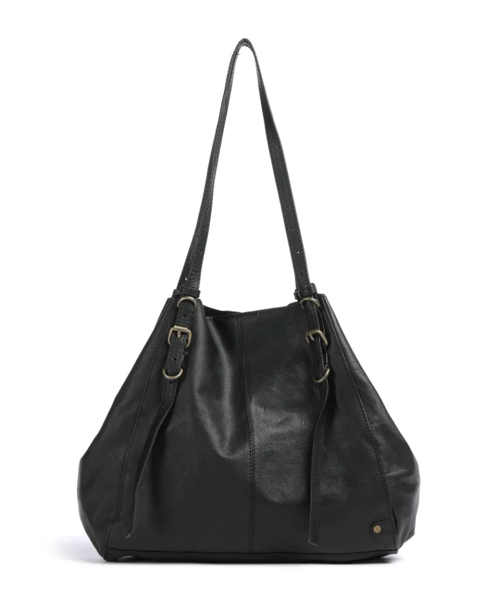 True Trend Schultertasche genarbtes Rindsleder schwarz