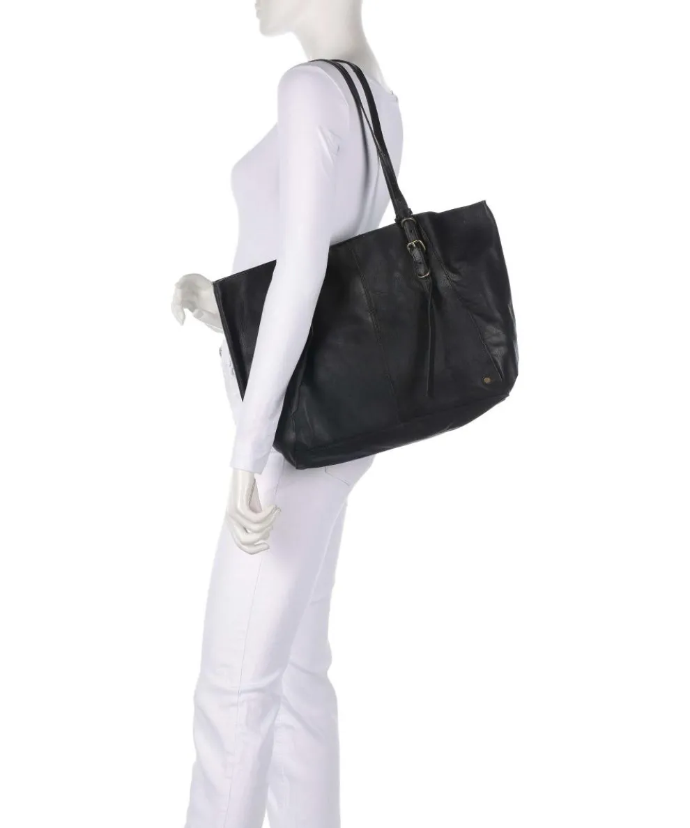 True Trend Schultertasche genarbtes Rindsleder schwarz