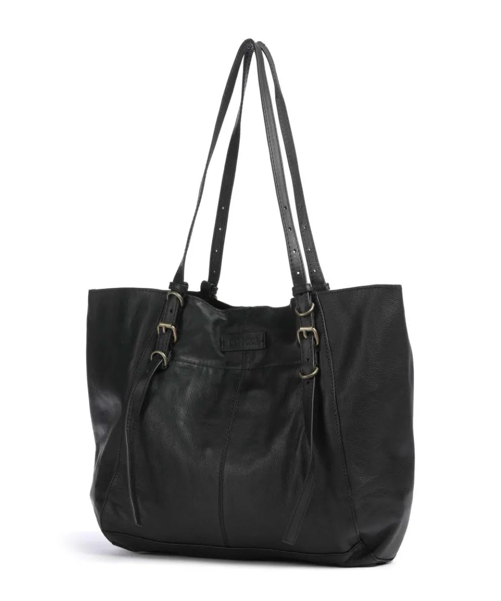 True Trend Schultertasche genarbtes Rindsleder schwarz