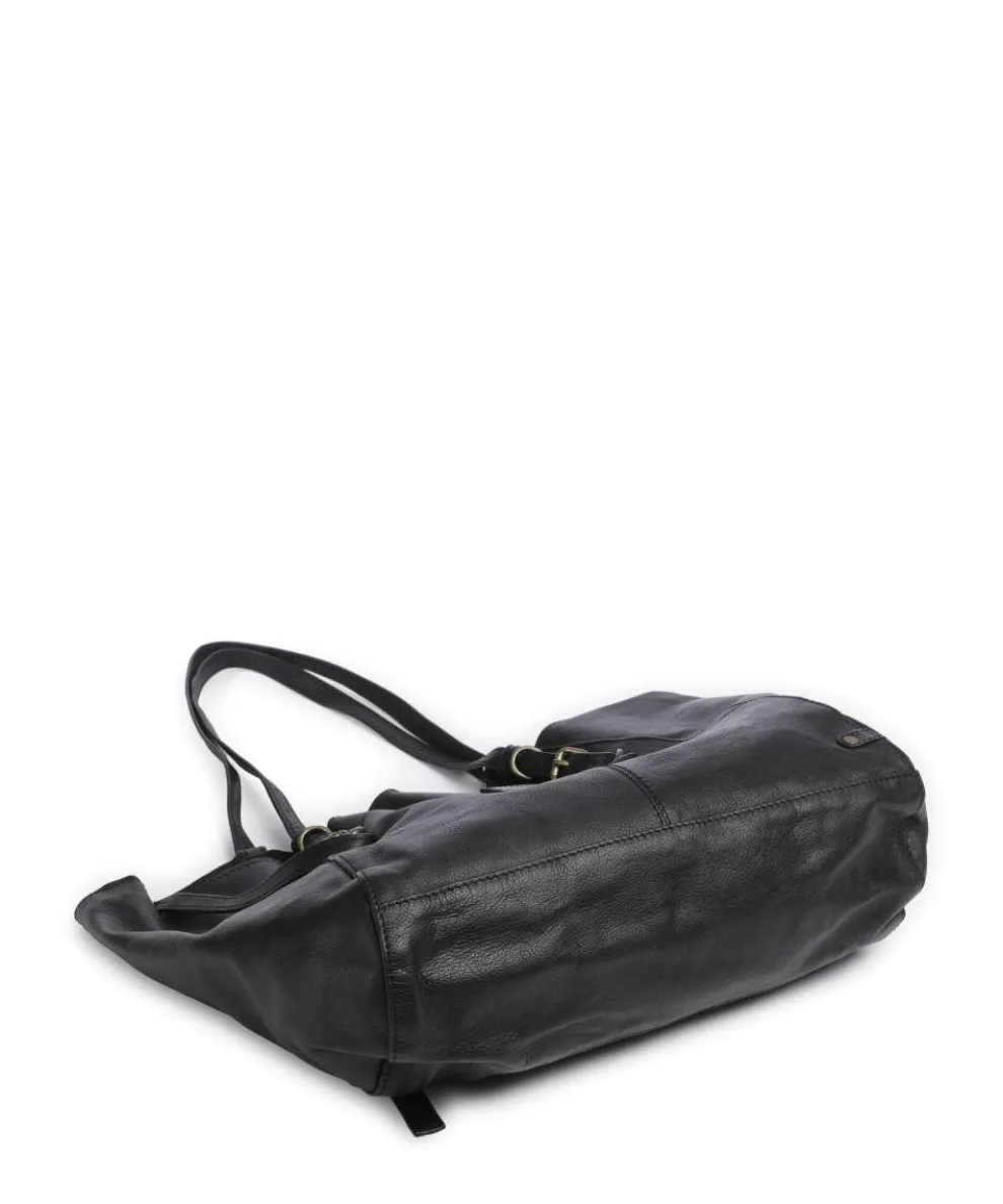 True Trend Schultertasche genarbtes Rindsleder schwarz