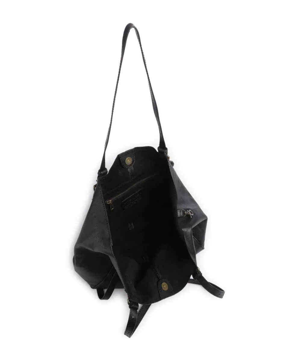 True Trend Schultertasche genarbtes Rindsleder schwarz