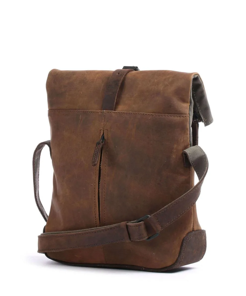 Twister Umhängetasche Canvas, Rindsleder braun