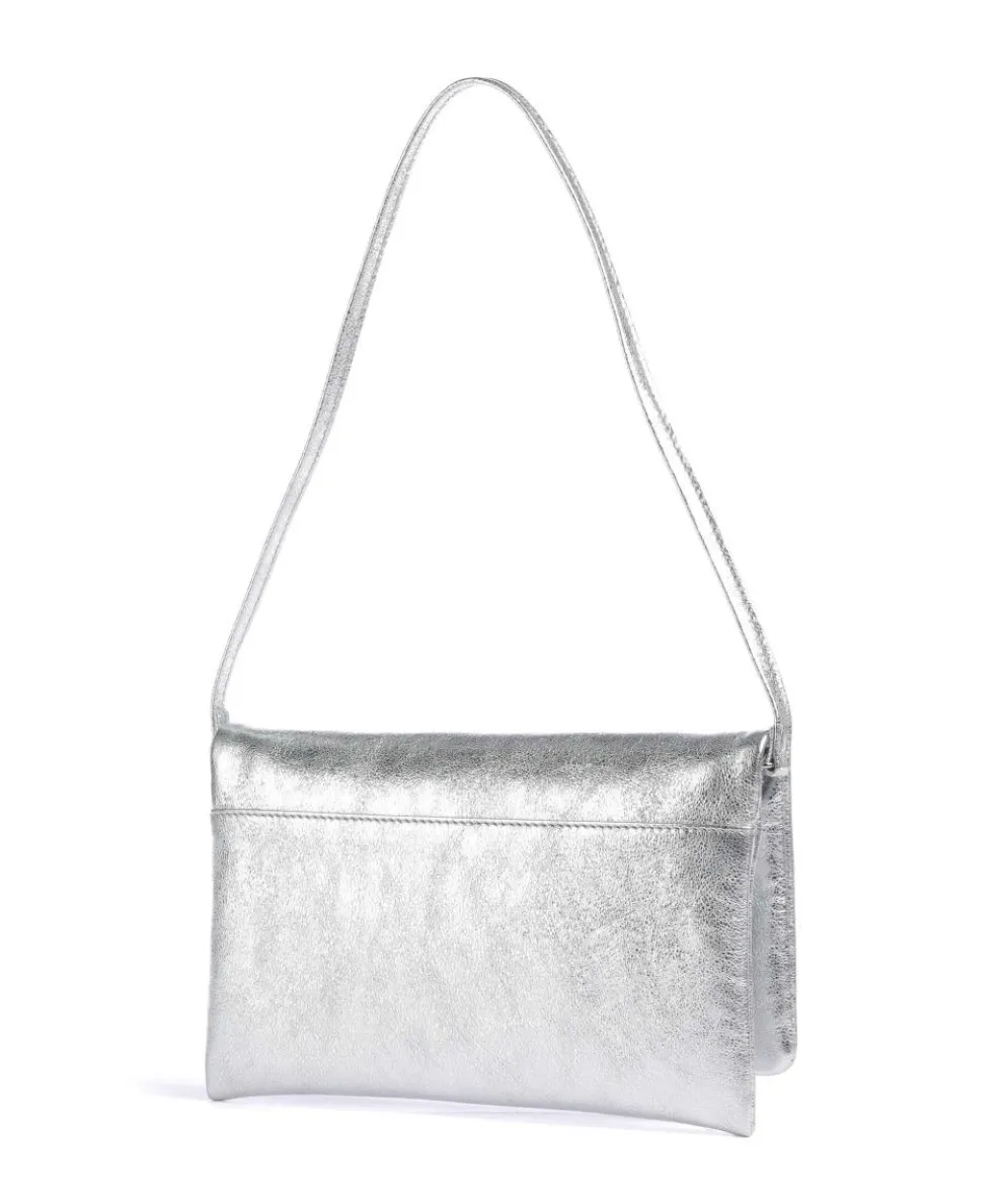 Mimosa Strass Schultertasche genarbtes Leder silber