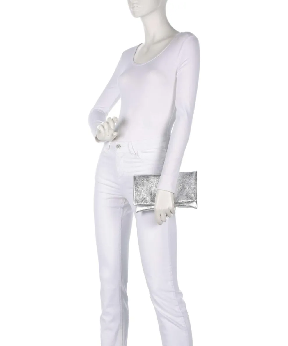 Mimosa Strass Schultertasche genarbtes Leder silber