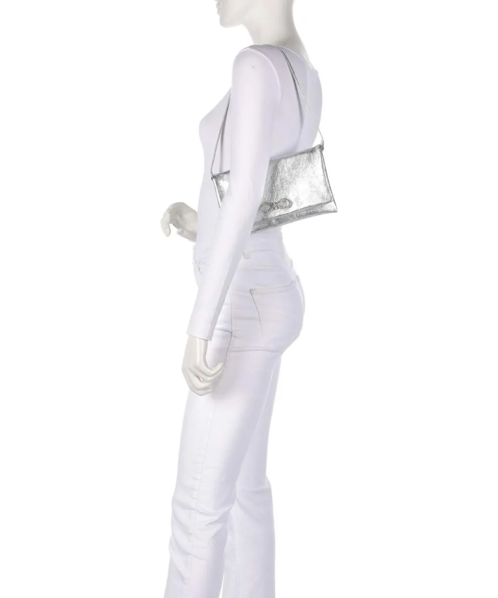 Mimosa Strass Schultertasche genarbtes Leder silber