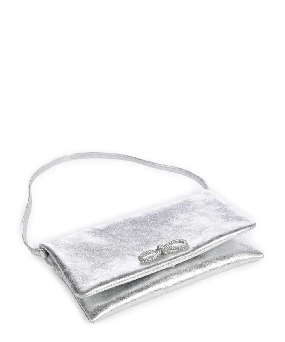 Mimosa Strass Schultertasche genarbtes Leder silber