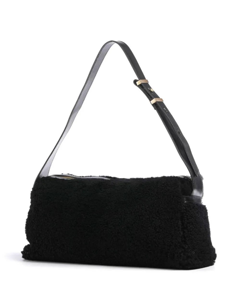 Flora Wow Schultertasche Fell, fein genarbtes Rindsleder schwarz