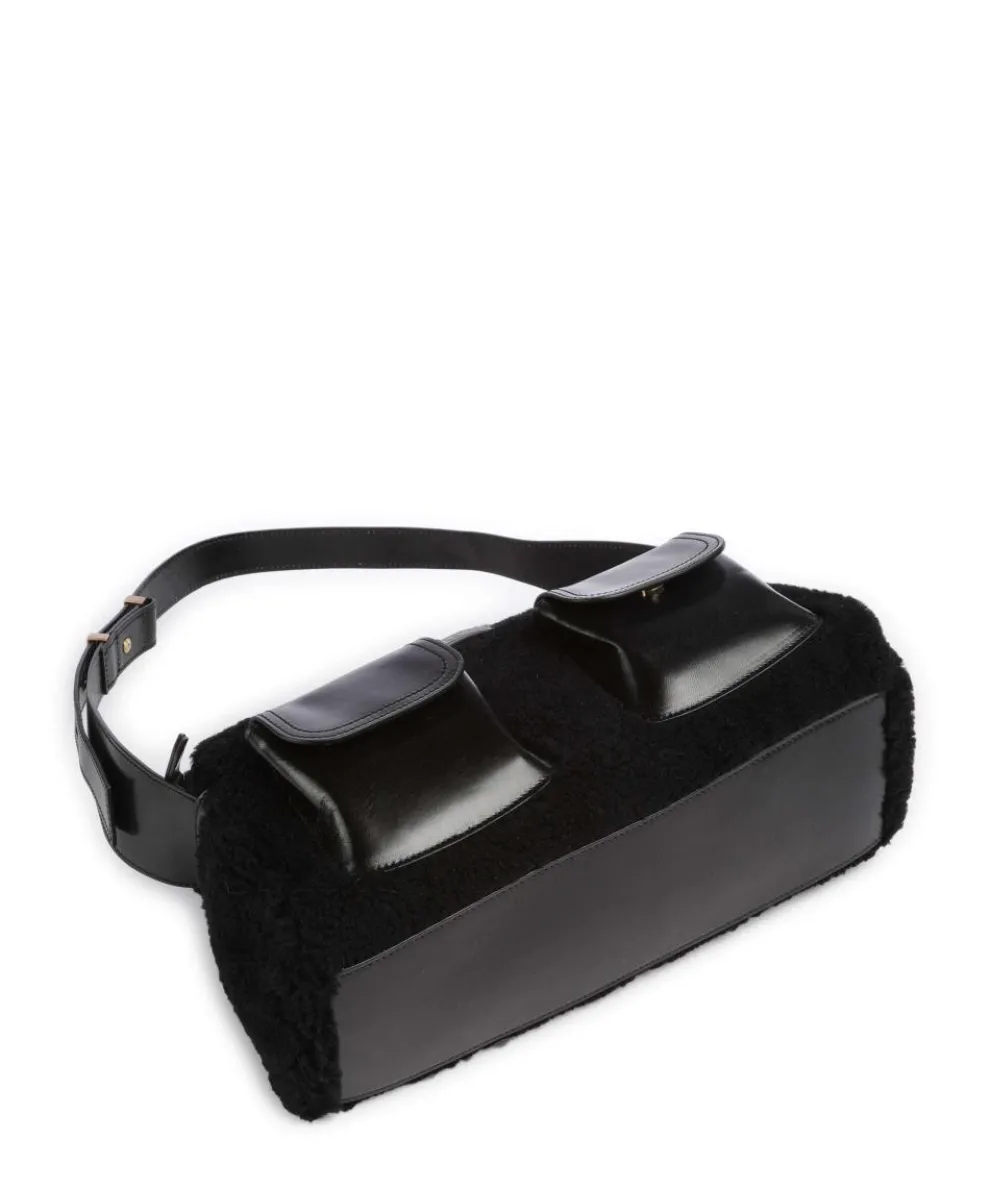 Flora Wow Schultertasche Fell, fein genarbtes Rindsleder schwarz