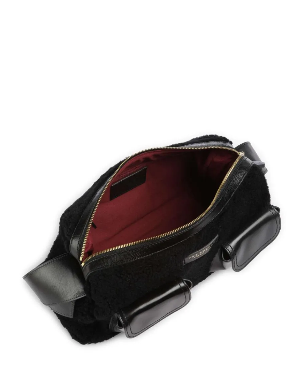 Flora Wow Schultertasche Fell, fein genarbtes Rindsleder schwarz