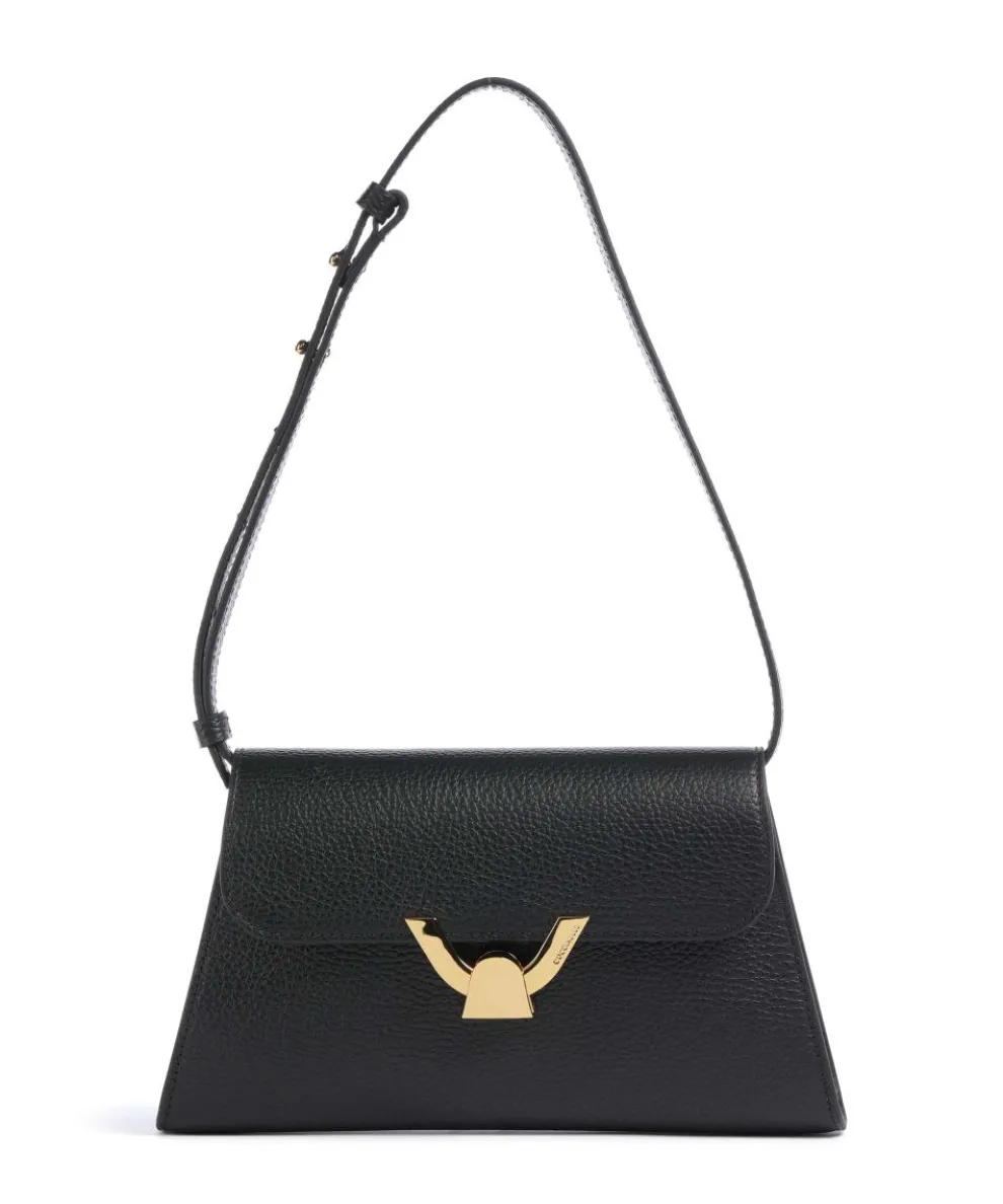 Dew Schultertasche genarbtes Rindsleder schwarz