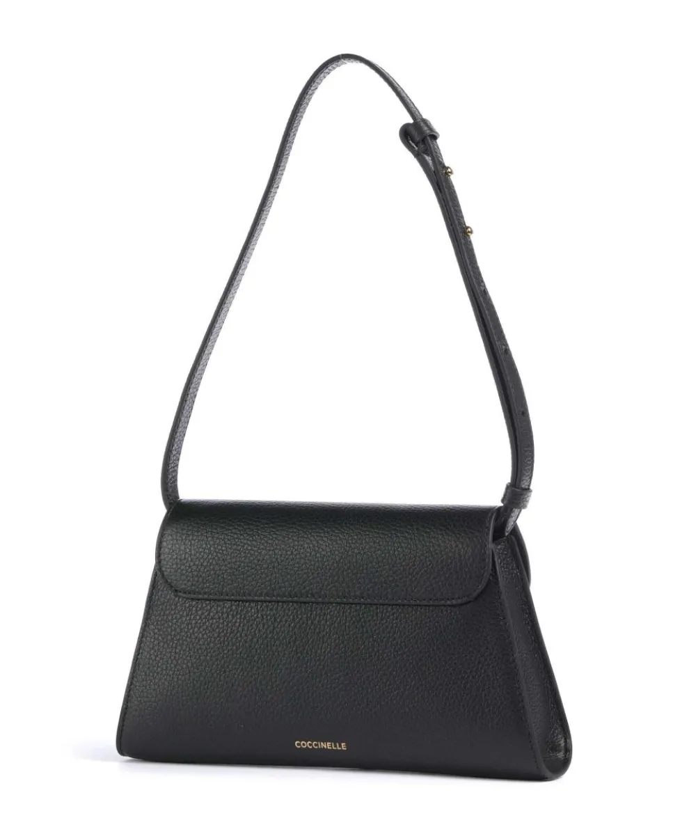 Dew Schultertasche genarbtes Rindsleder schwarz