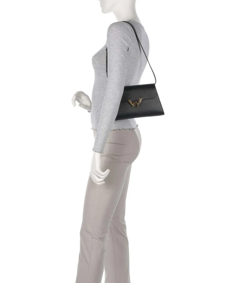 Dew Schultertasche genarbtes Rindsleder schwarz