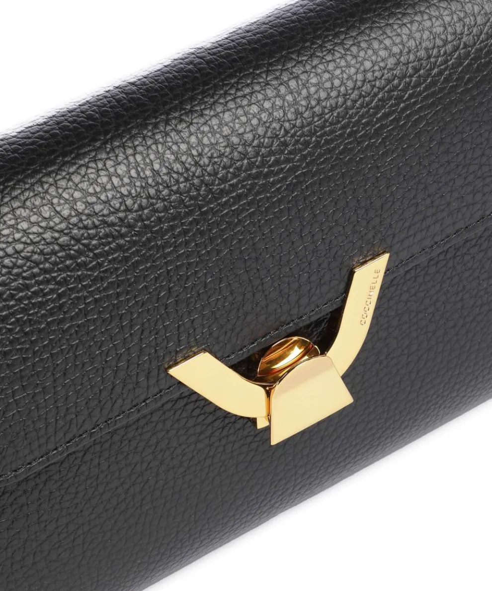 Dew Schultertasche genarbtes Rindsleder schwarz