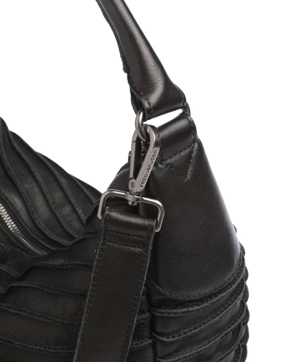 Bestseller Beuteltasche genarbtes Leder schwarz