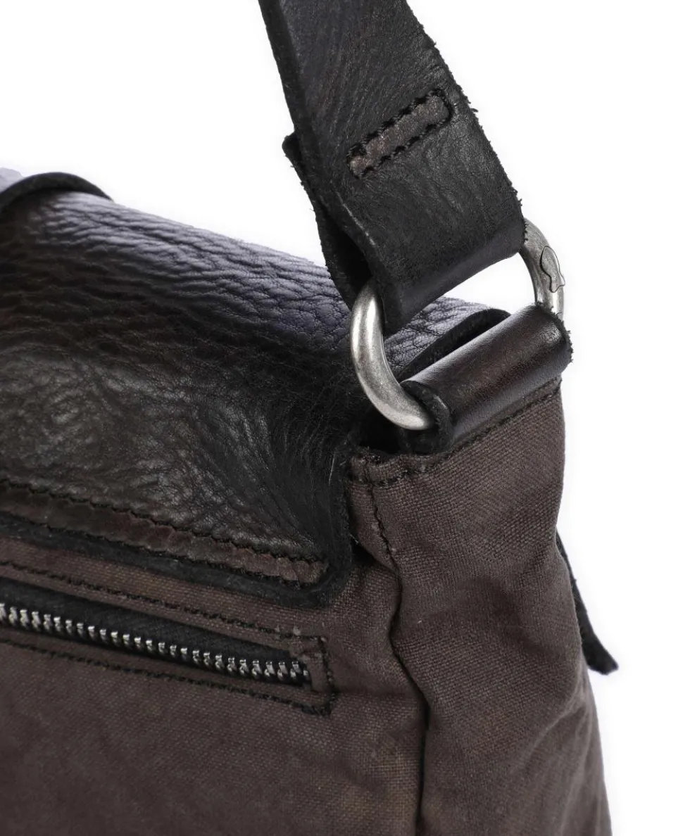 Umhängetasche Baumwolle, genarbtes Rindsleder braun