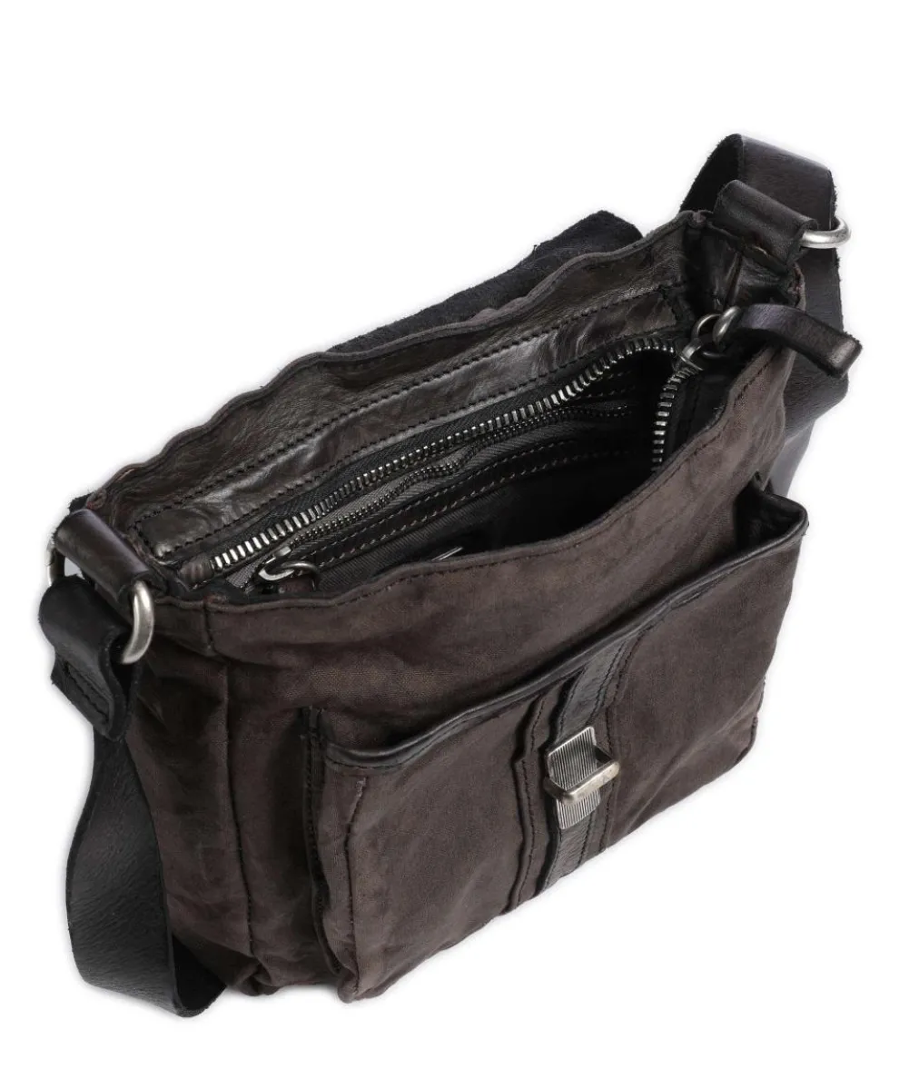 Umhängetasche Baumwolle, genarbtes Rindsleder braun