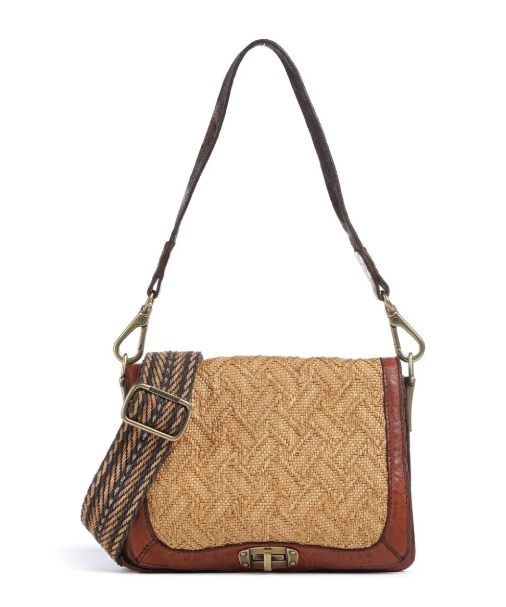 Umhängetasche Rindsleder, Polyamide cognac