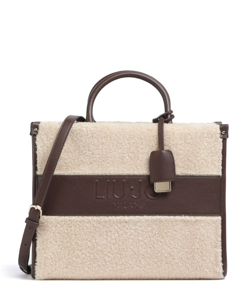 Ridhi M Handtasche Lederimitat, Kunstfell beige/braun