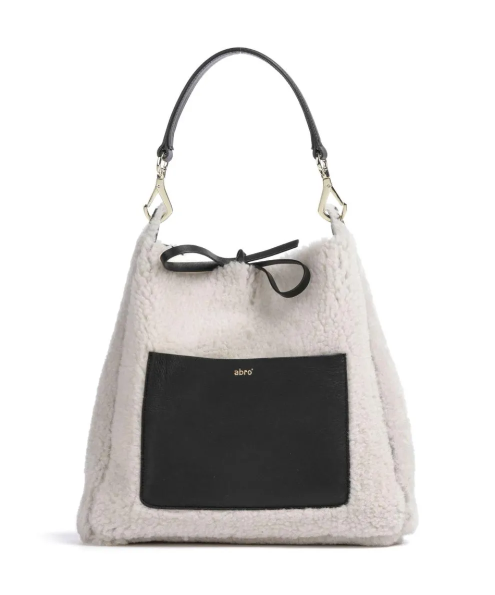 Shearling Raquel Beuteltasche Fell, fein genarbtes Leder schwarz