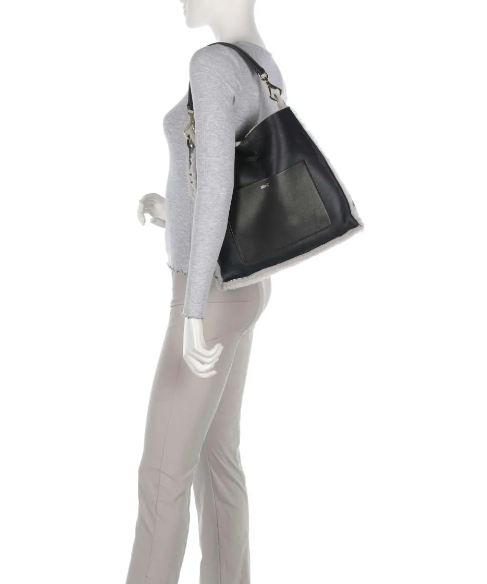 Shearling Raquel Beuteltasche Fell, fein genarbtes Leder schwarz