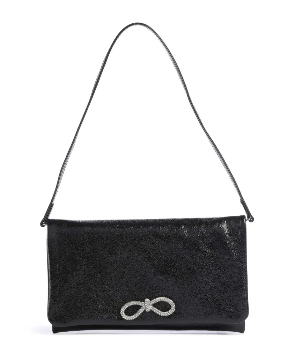 Mimosa Strass Schultertasche genarbtes Leder schwarz