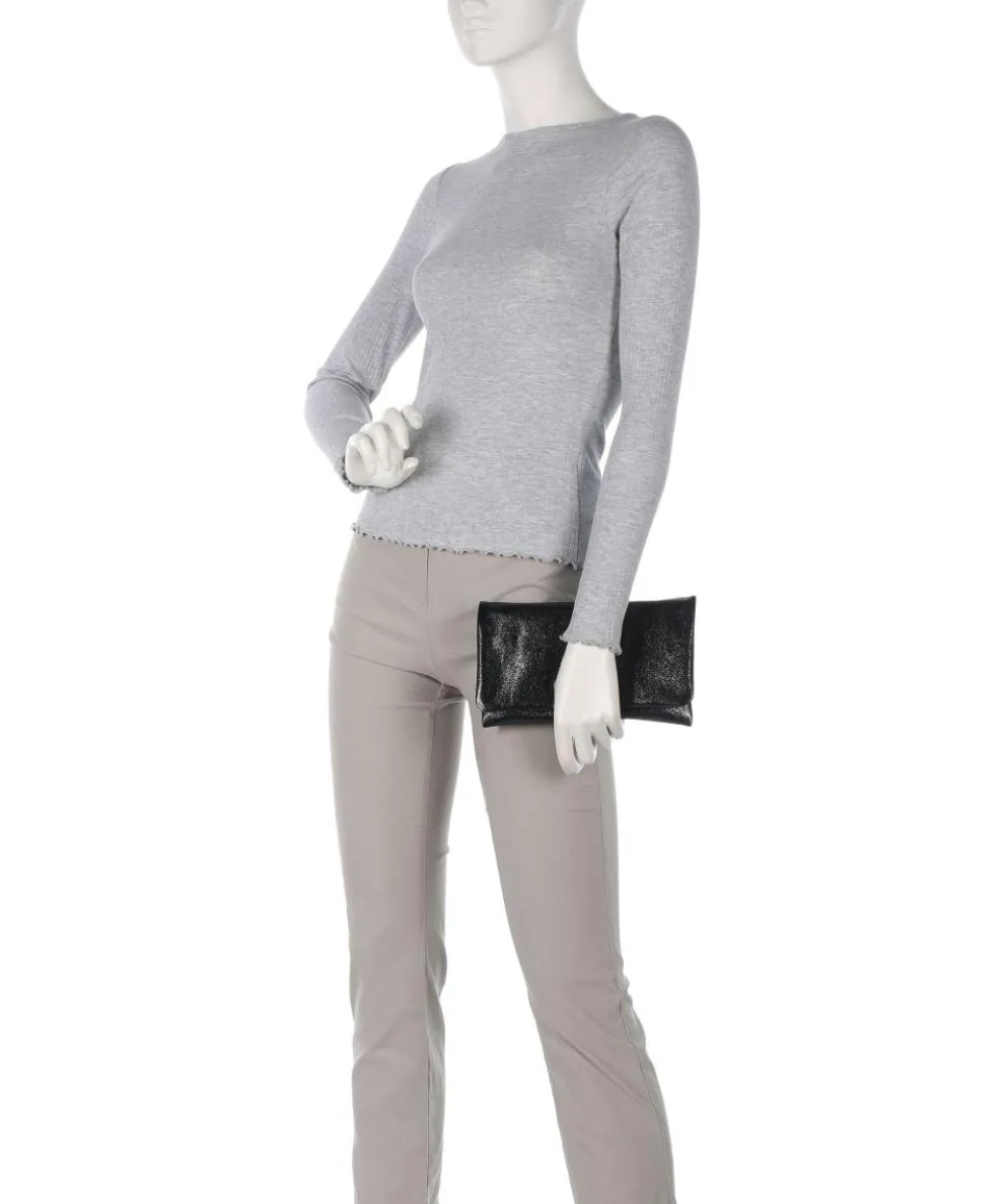 Mimosa Strass Schultertasche genarbtes Leder schwarz