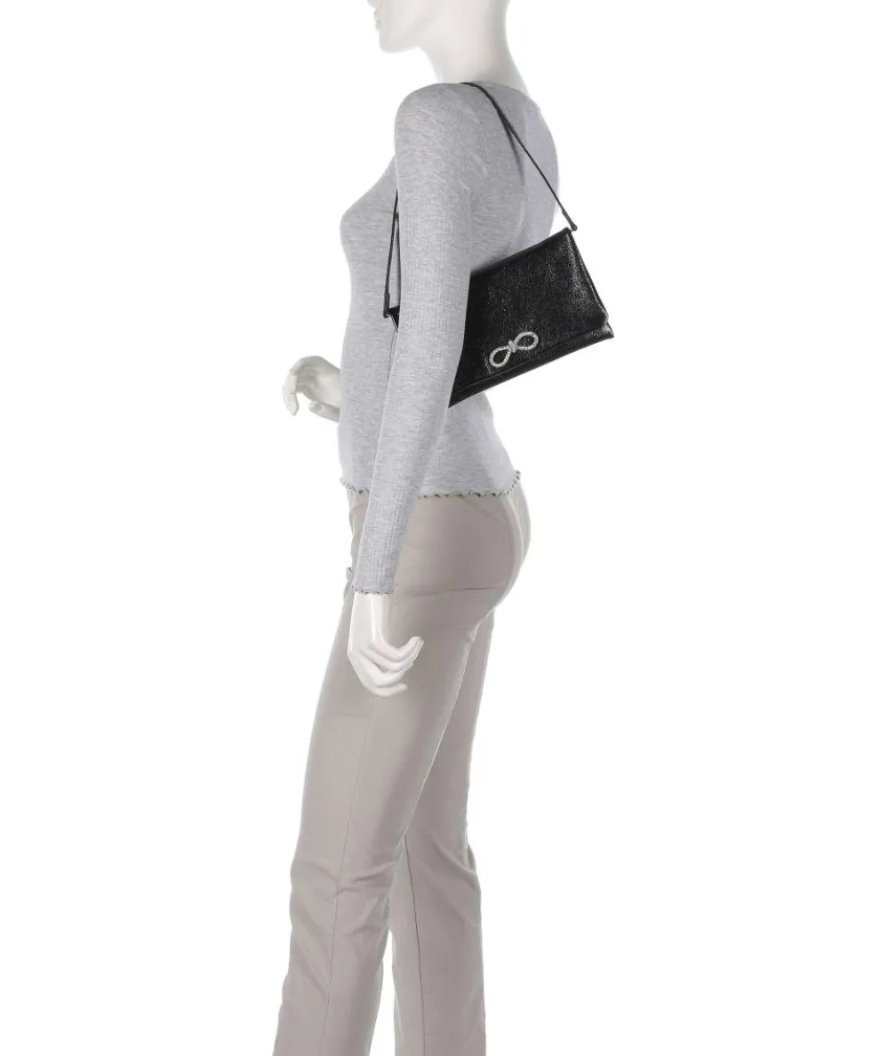 Mimosa Strass Schultertasche genarbtes Leder schwarz