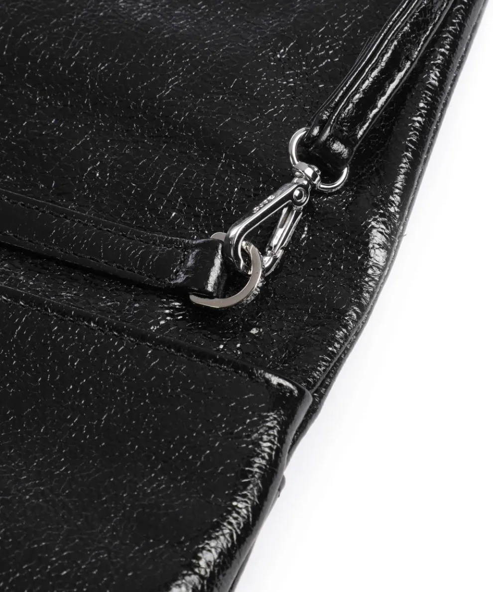 Mimosa Strass Schultertasche genarbtes Leder schwarz