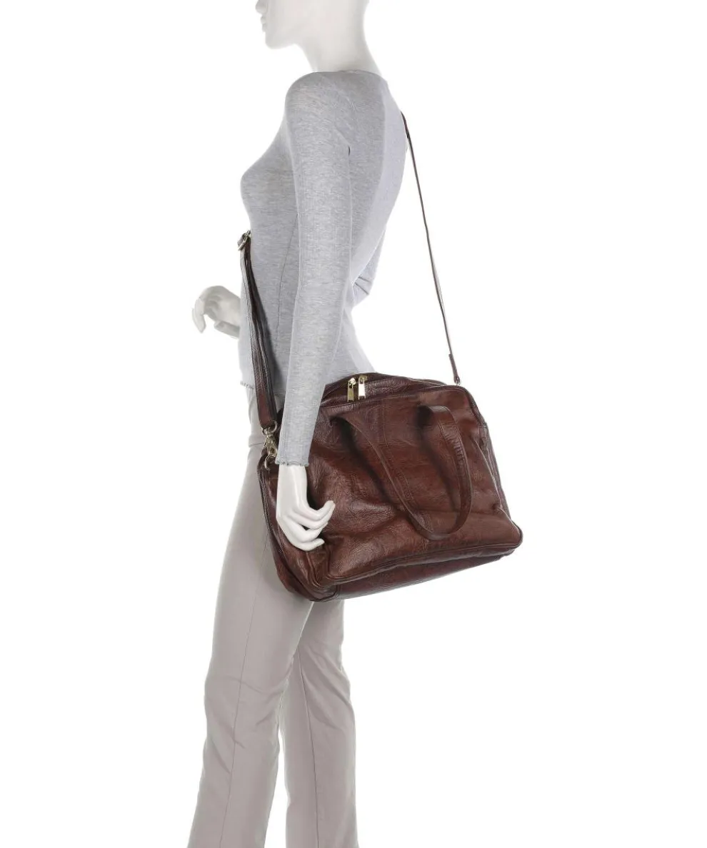 Golden Chic Schultertasche genarbtes Leder braun