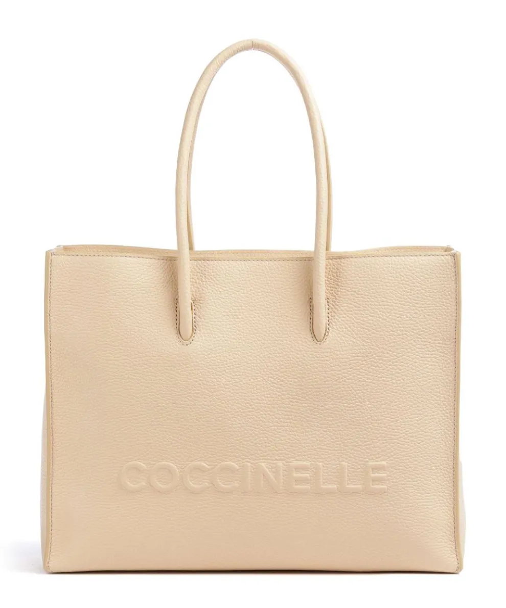 Myrtha Maxi Logo Shopper genarbtes Leder natur