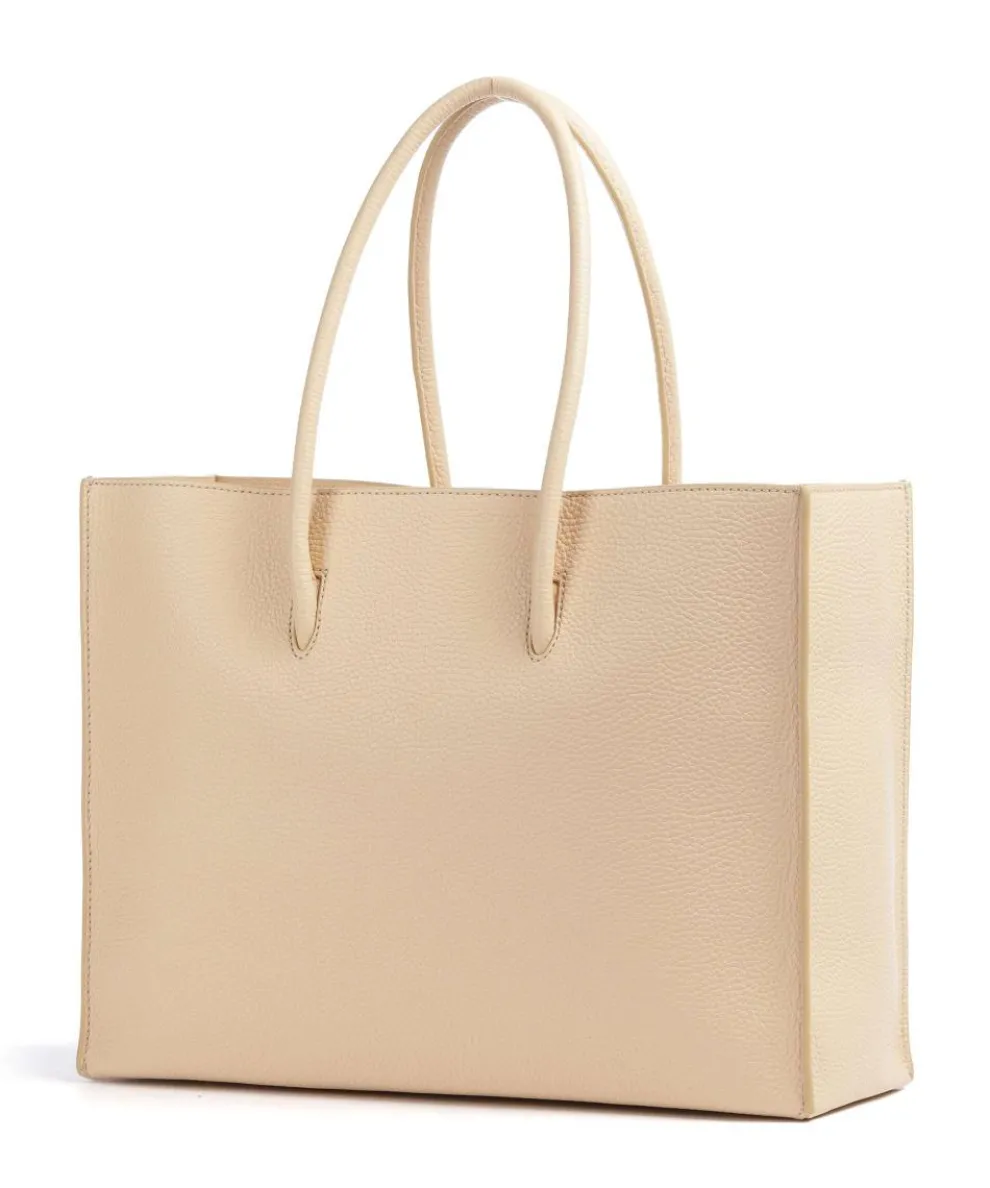 Myrtha Maxi Logo Shopper genarbtes Leder natur