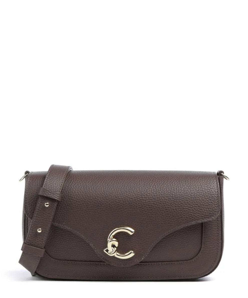 C-Me Umhängetasche genarbtes Rindsleder dunkelbraun