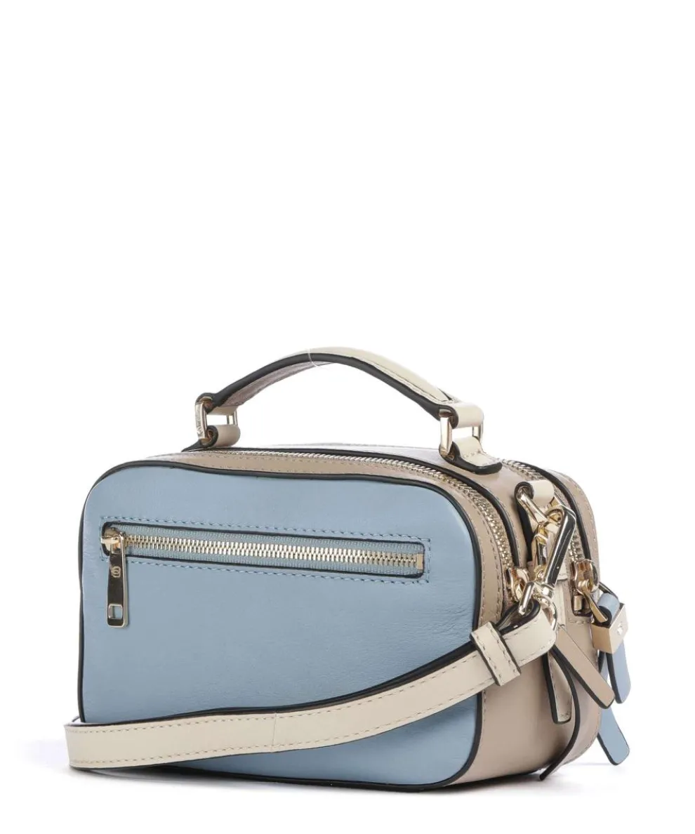 W92 Umhängetasche fein genarbtes Rindsleder blau/beige