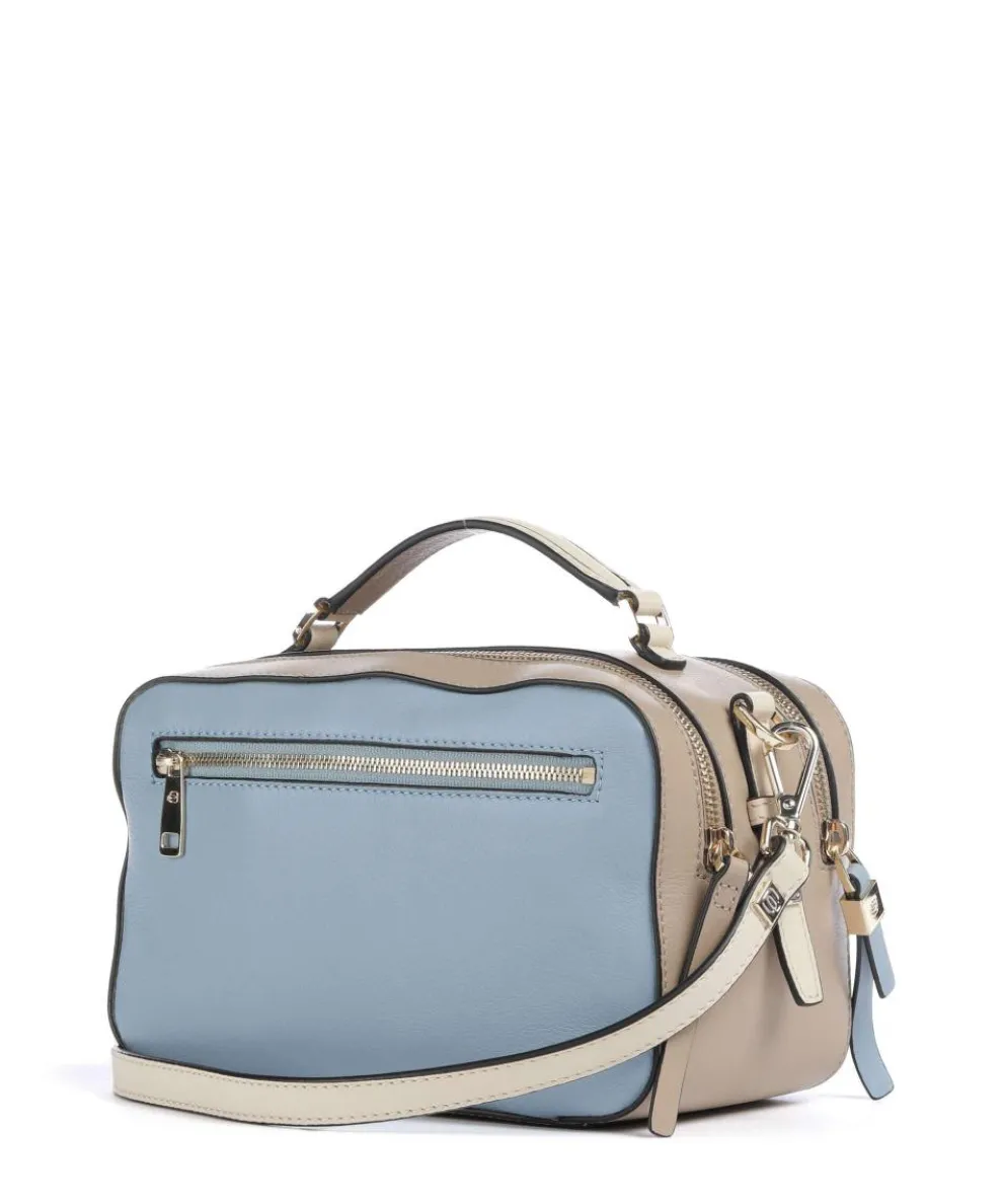 W92 Umhängetasche fein genarbtes Rindsleder blau/beige