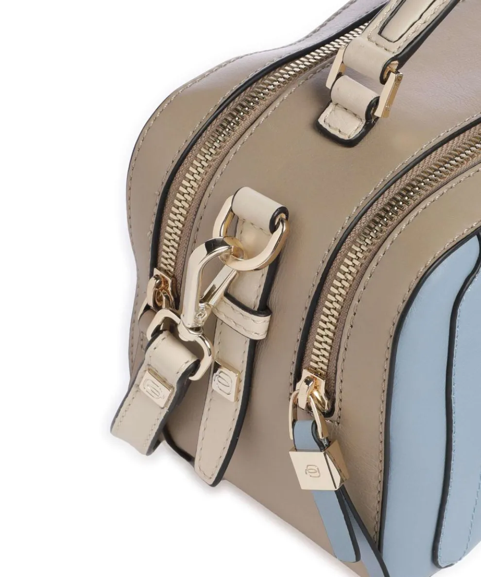 W92 Umhängetasche fein genarbtes Rindsleder blau/beige