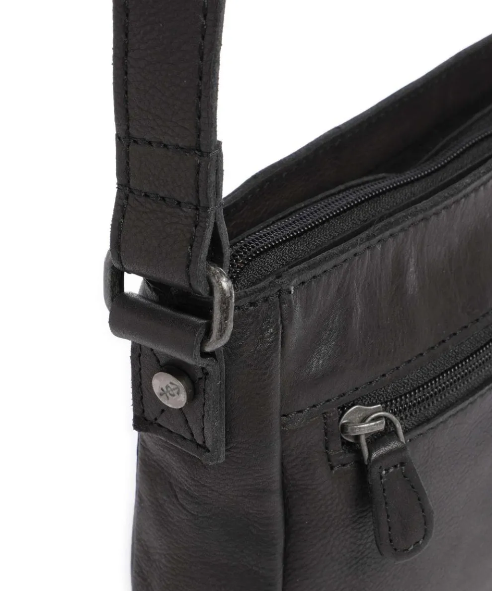 Washed Waxed Cow Aston Umhängetasche genarbtes Rindsleder schwarz