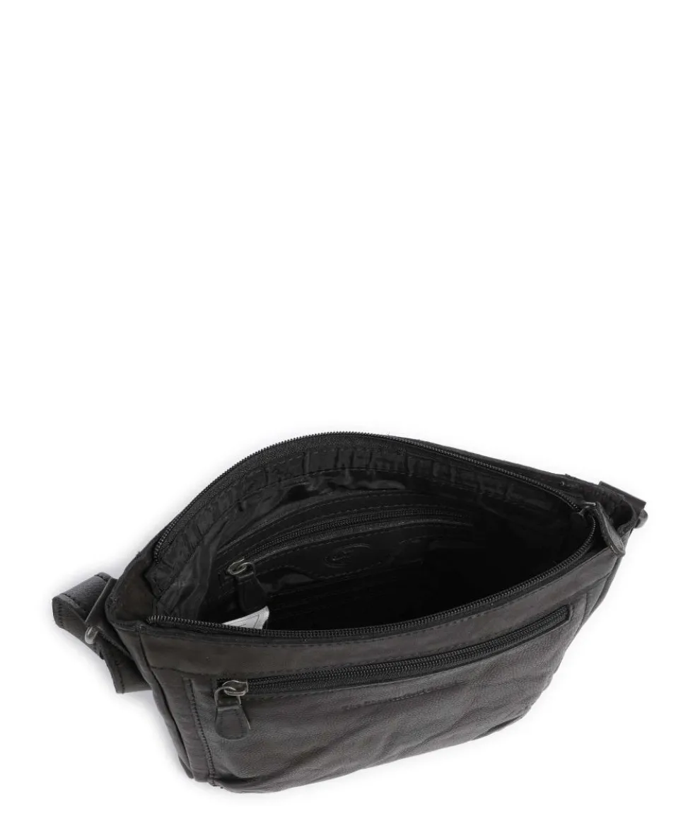 Washed Waxed Cow Aston Umhängetasche genarbtes Rindsleder schwarz