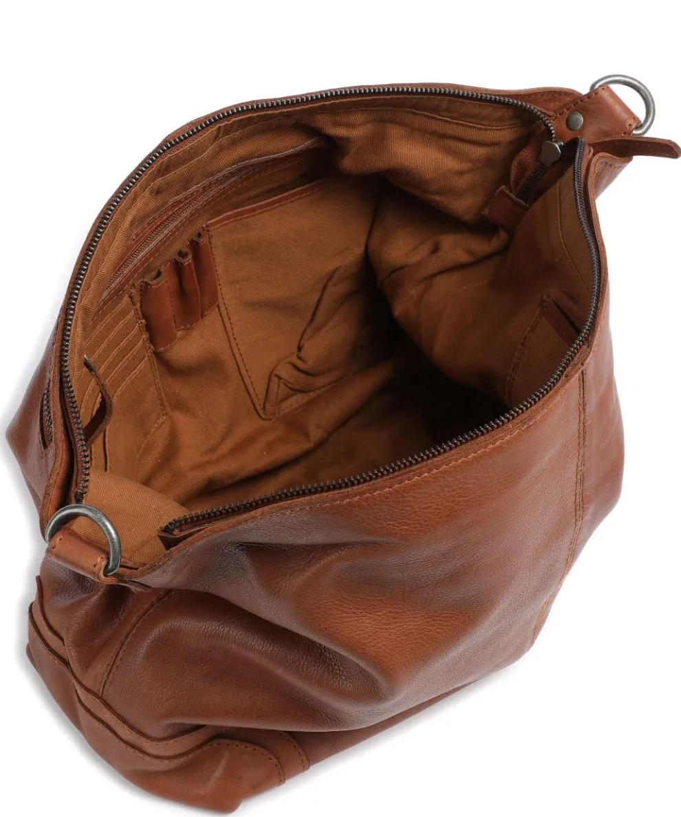 Washed Waxed Cow Bolivia Beuteltasche Pull-Up Rindsleder cognac