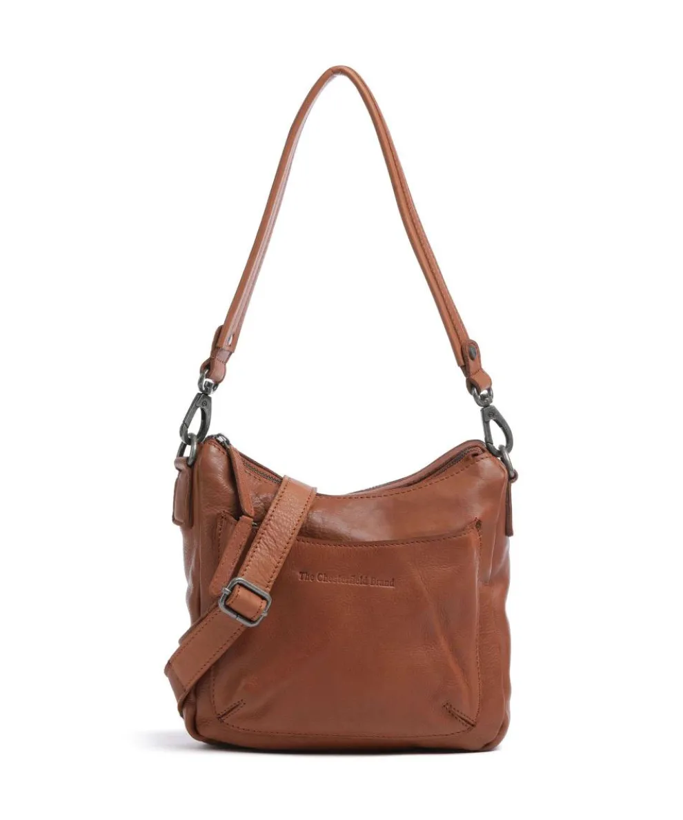 Washed Waxed Cow Caroline Schultertasche genarbtes Rindsleder cognac