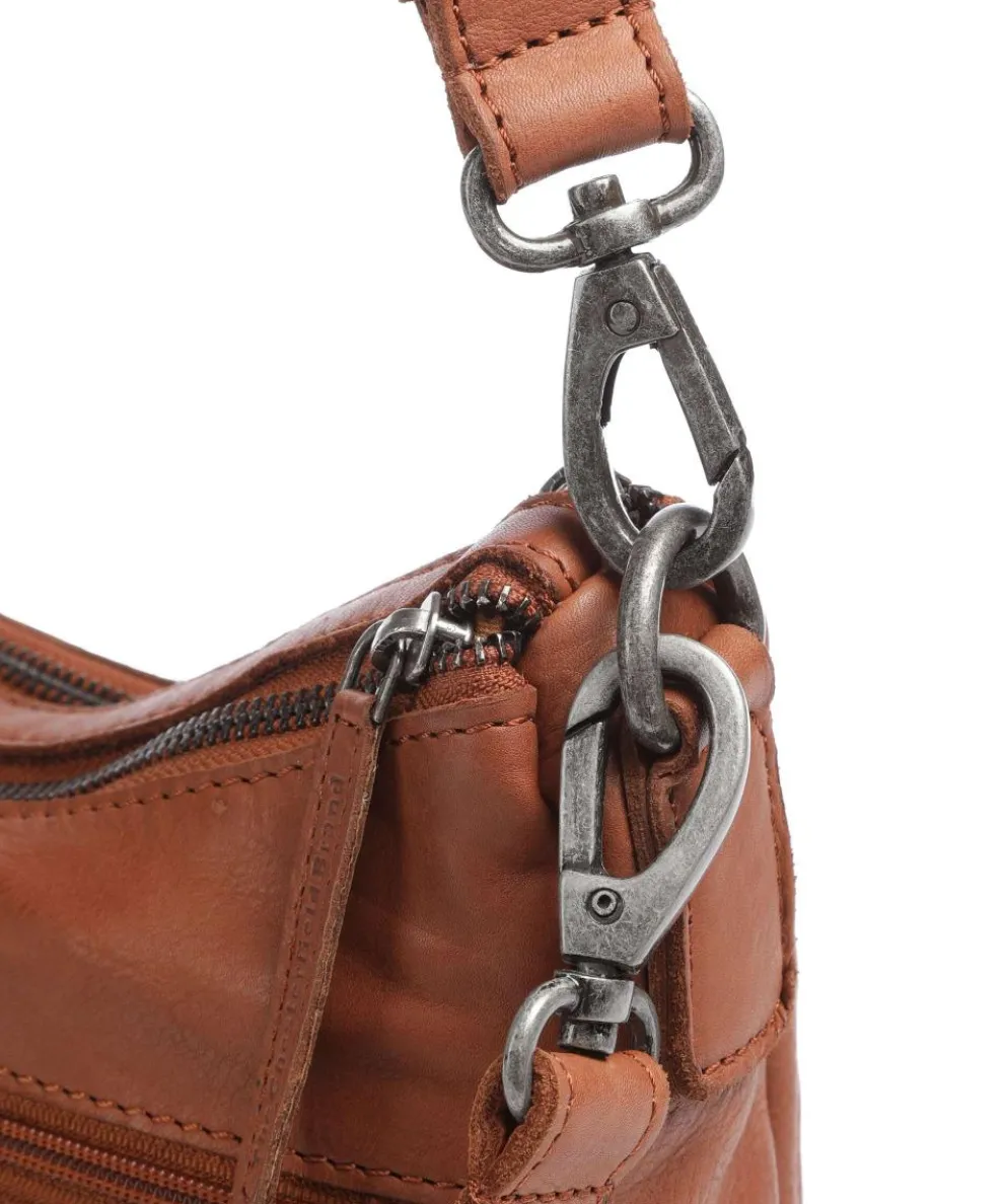 Washed Waxed Cow Caroline Schultertasche genarbtes Rindsleder cognac