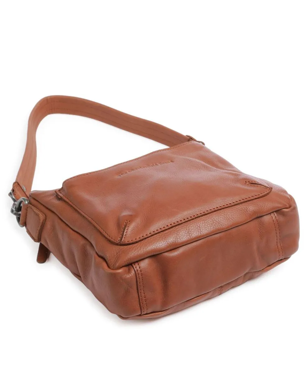 Washed Waxed Cow Caroline Schultertasche genarbtes Rindsleder cognac