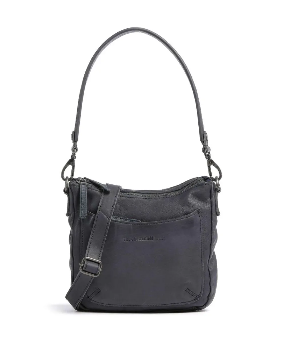 Washed Waxed Cow Caroline Schultertasche genarbtes Rindsleder blaugrau