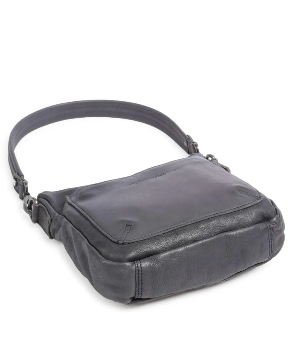 Washed Waxed Cow Caroline Schultertasche genarbtes Rindsleder blaugrau