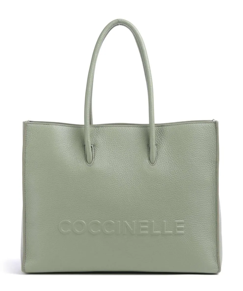 Myrtha Maxi Logo Shopper genarbtes Leder graugrün